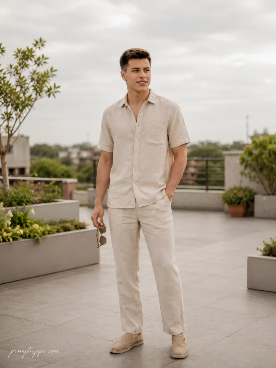 Beige Linen Co-Ord Editorial Portrait Prompt