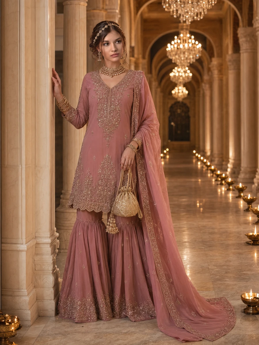 Royal Palace Bridal Sharara Fashion Editorial Portrait